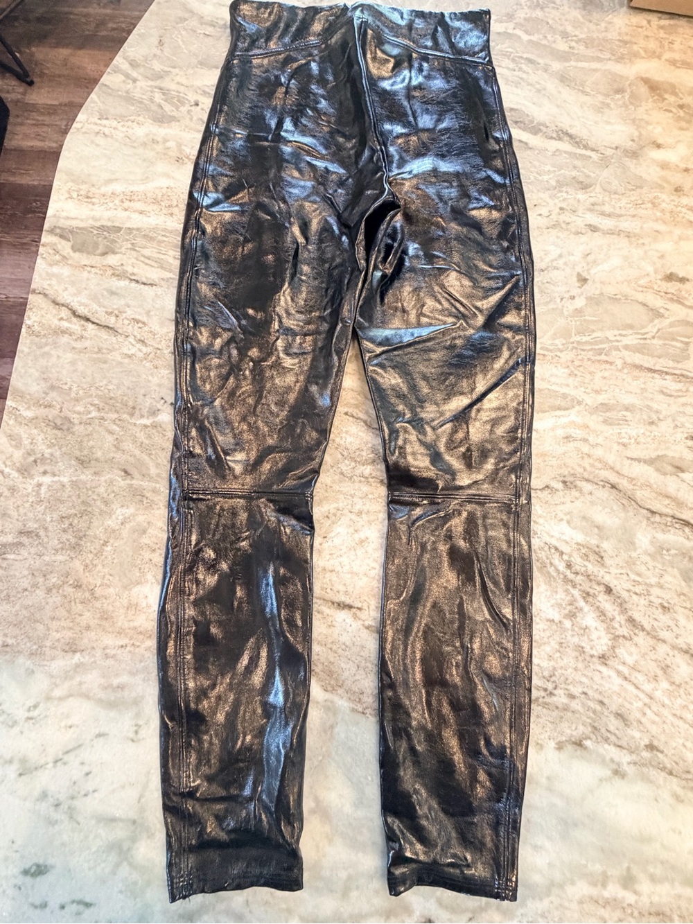 SPANX Black Faux Leather Leggings XS Petite High Rise Shaping XSP - Picture 7 of 10